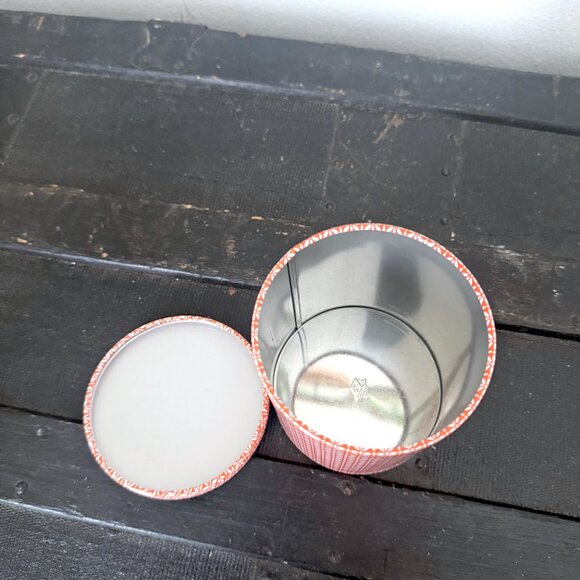 Vintage Tea Tin | Orange & White Floral Metal Lidded Storage Container Cylinder - Picture 5 of 7